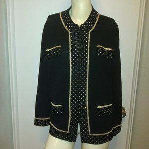 ❤️TOULA SANTANA KNIT Luxe Embellished Rhinestones Studs Zip Up Jacket SZ 10